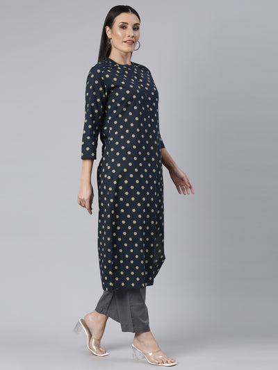 Neerus Yellow Panelled Straight Floral Kurtas