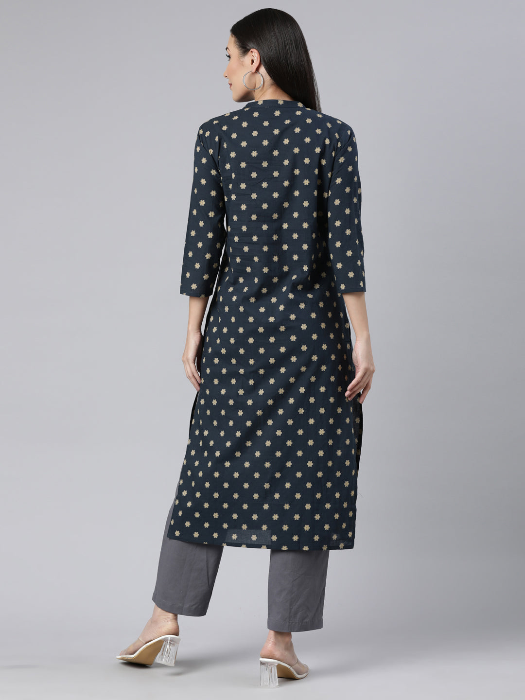 Neerus Yellow Panelled Straight Floral Kurtas