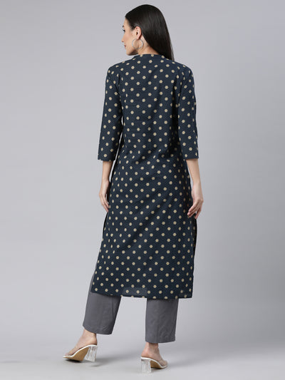 Neerus Yellow Panelled Straight Floral Kurtas