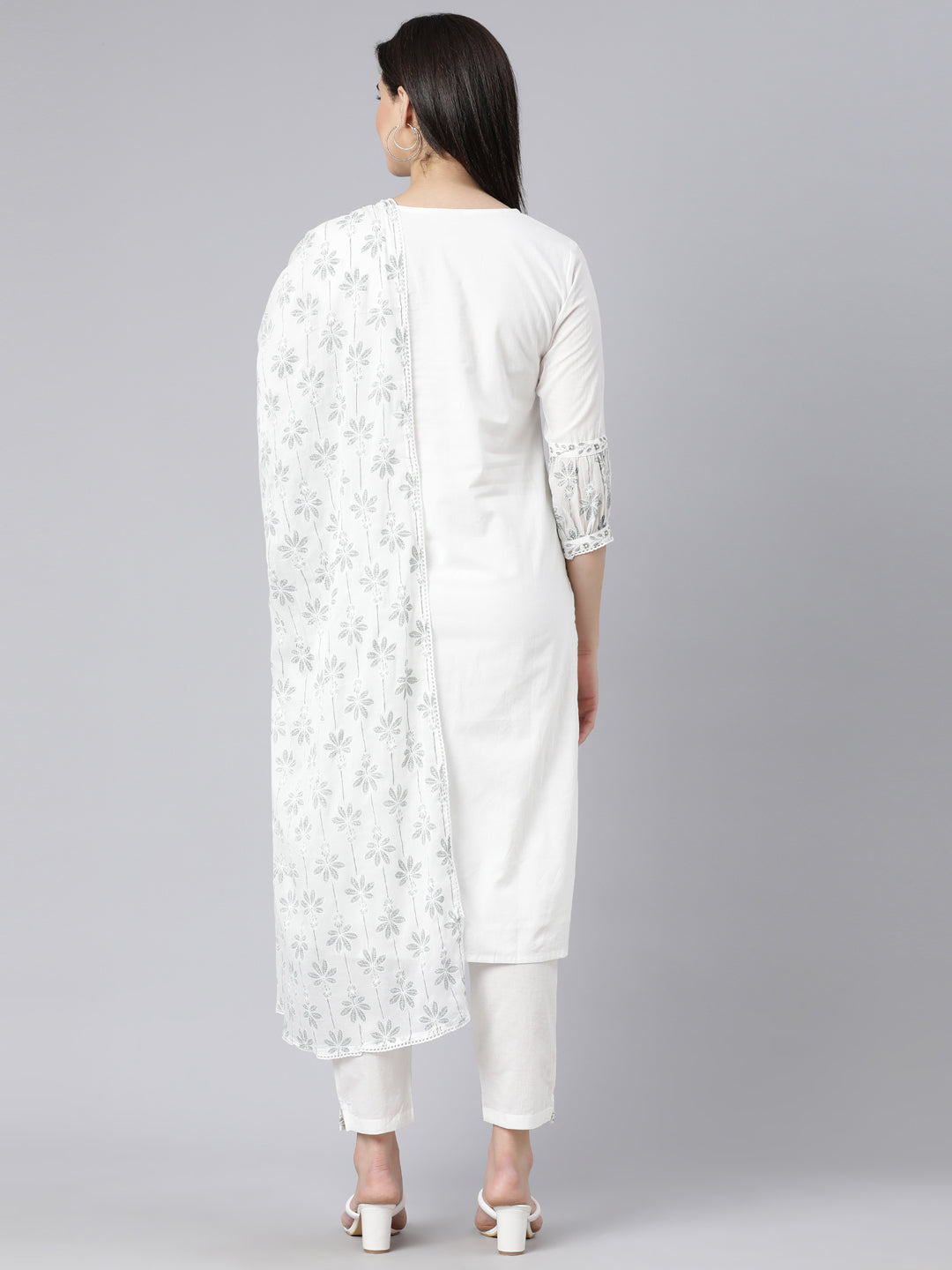 Neerus Olive Panelled Straight Printed Kurta And Trousers With Dupatta