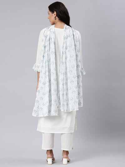 Neerus Blue Panelled Straight Printed Kurta And Trousers With Dupatta