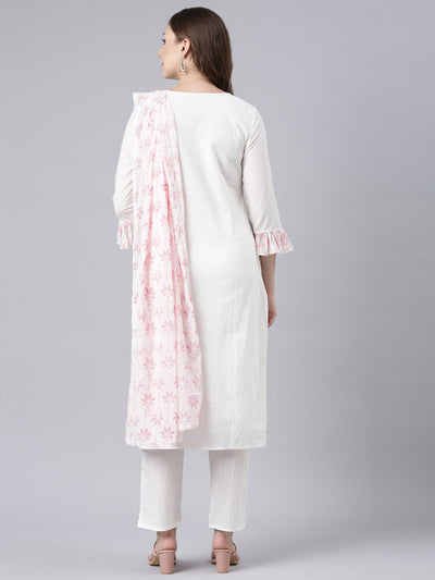 Neerus Pink Panelled Straight Printed Kurta And Trousers With Dupatta