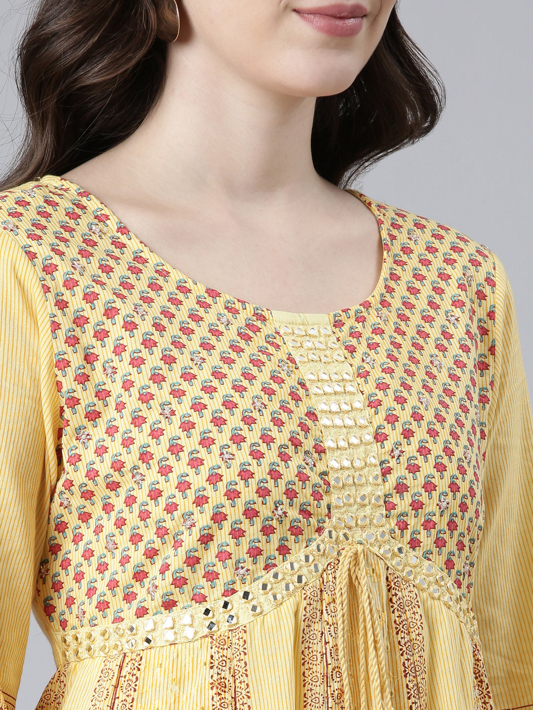 Neeru's Yellow Regular Flared Printed Kurta And Trousers With Dupatta