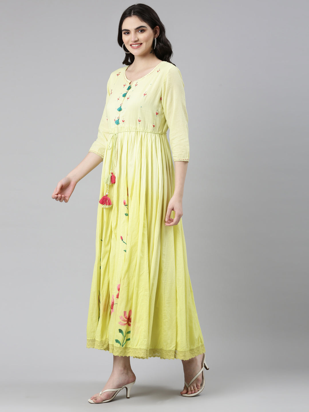 Neeru's Yellow Straight Casual Printed Dress