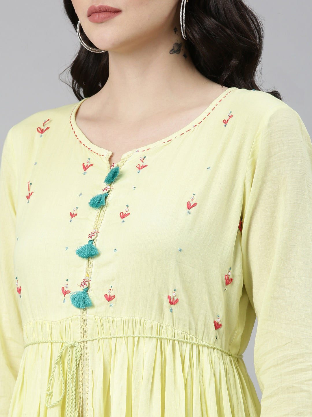 Neeru's Yellow Straight Casual Printed Dress