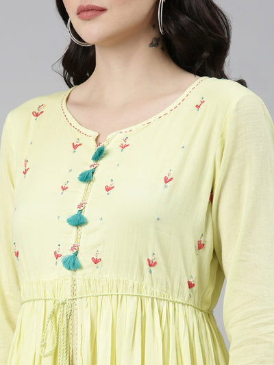 Neeru's Yellow Straight Casual Printed Dress