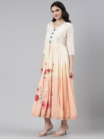 Neeru's Peach Straight Casual Printed Gown