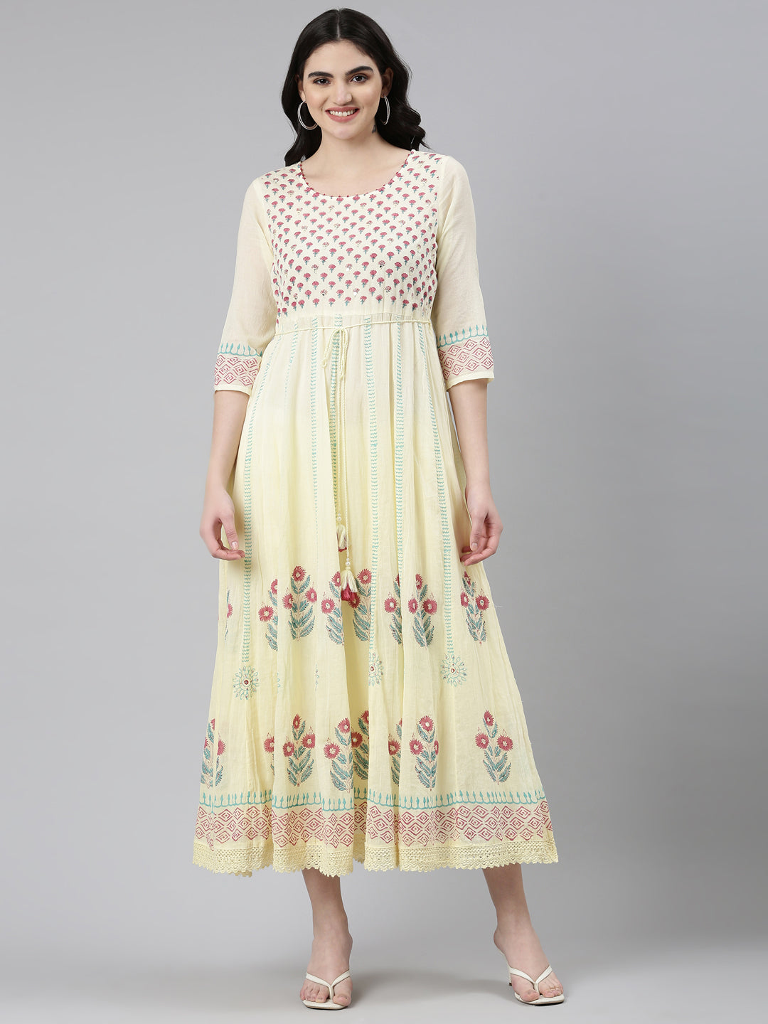 Neeru's Yellow Straight Casual Printed Dress