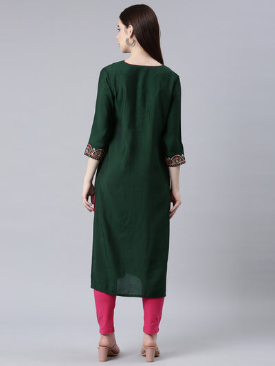 Neerus Green Straight Casual Embellished Straight Kurtas