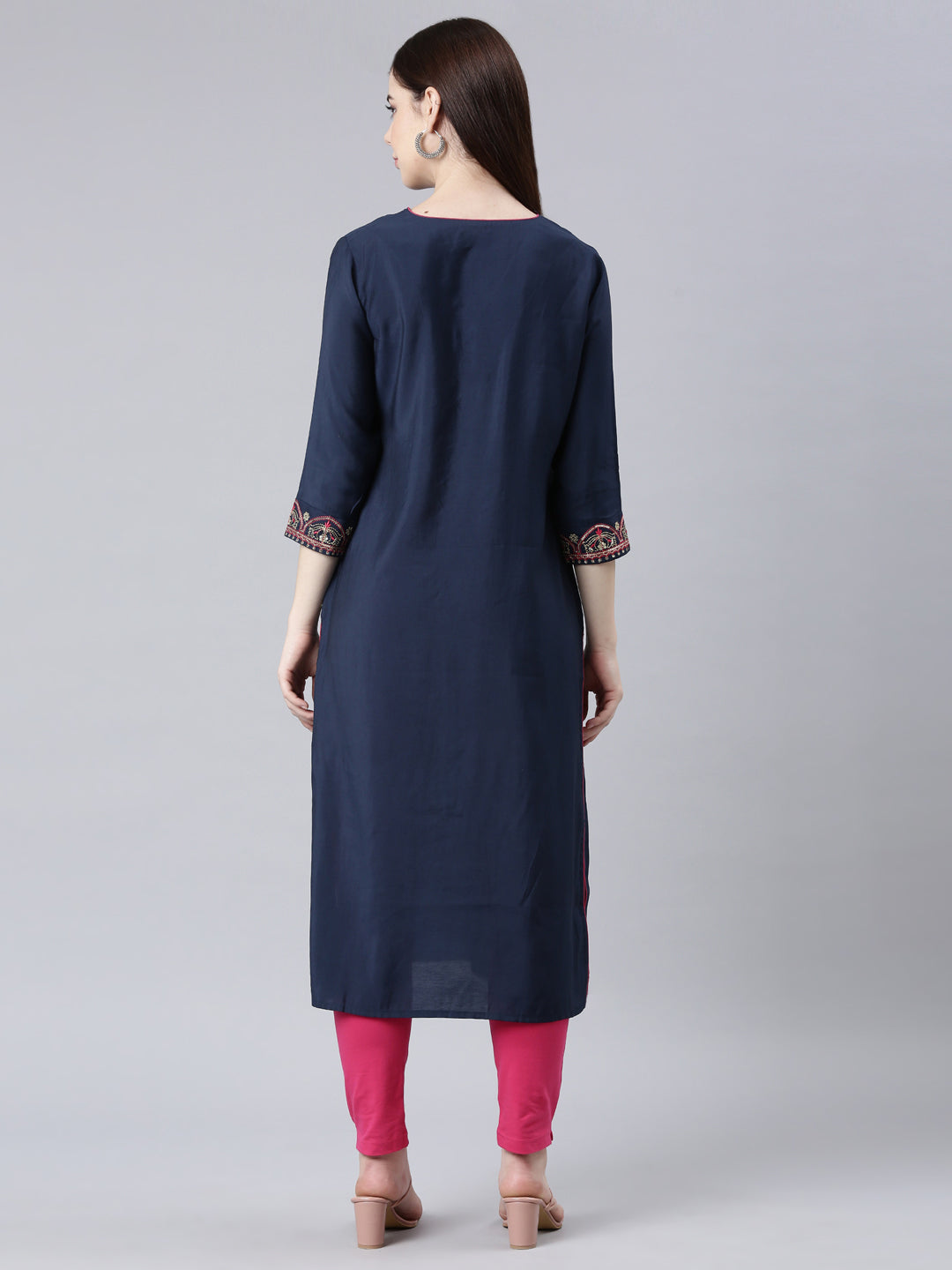 Neerus Blue Straight Casual Embellished Straight Kurtas