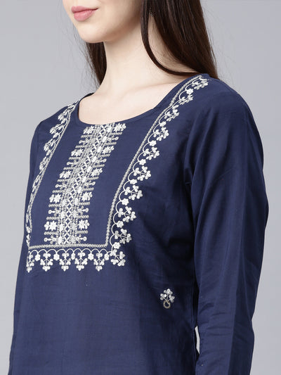 Neerus Blue Straight Casual Floral Straight Kurtas