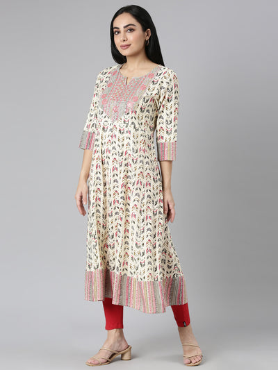 Neerus Pink Flared Casual Floral Anarkali Kurtas