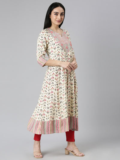 Neerus Pink Flared Casual Floral Anarkali Kurtas