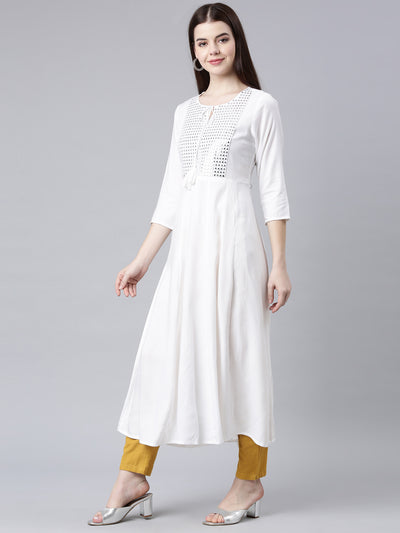 Neerus Off White Straight Casual Solid Anarkali Kurtas