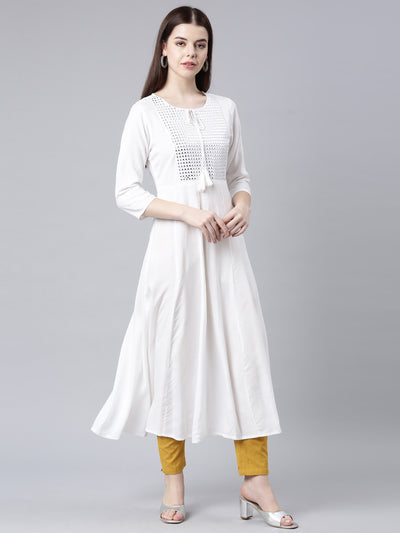 Neerus Off White Straight Casual Solid Anarkali Kurtas