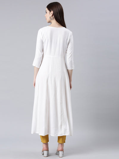 Neerus Off White Straight Casual Solid Anarkali Kurtas