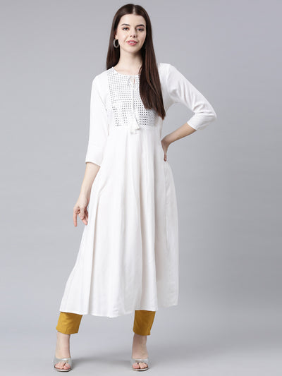 Neerus Off White Straight Casual Solid Anarkali Kurtas