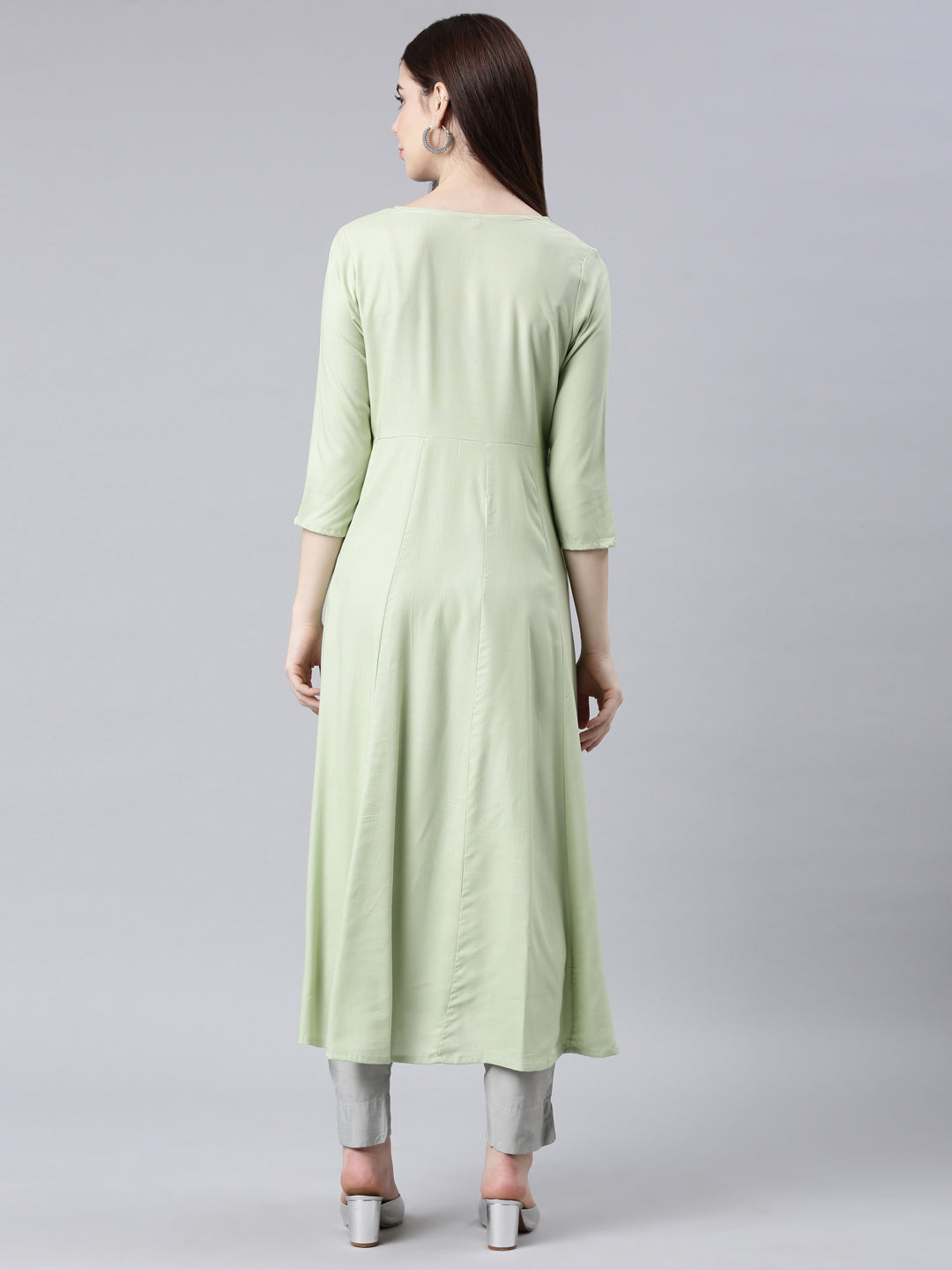 Neerus Green Straight Casual Solid Anarkali Kurtas