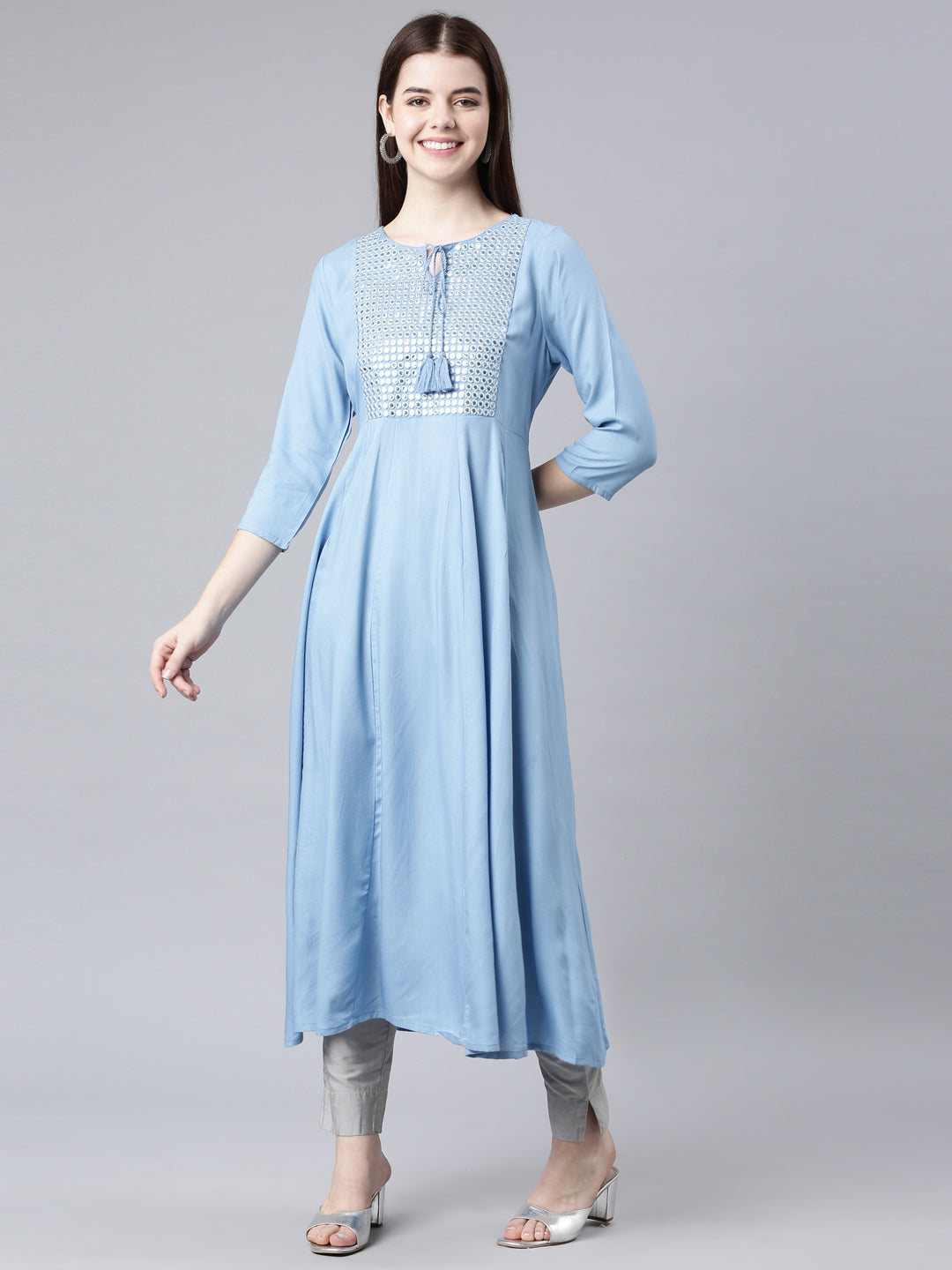 Neerus Blue Straight Casual Solid Anarkali Kurtas