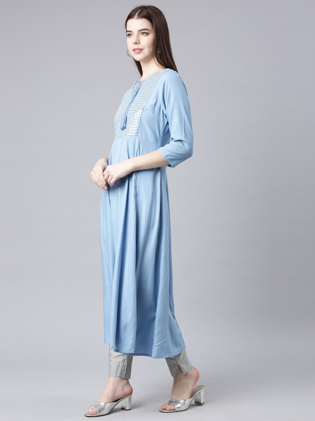 Neerus Blue Straight Casual Solid Anarkali Kurtas