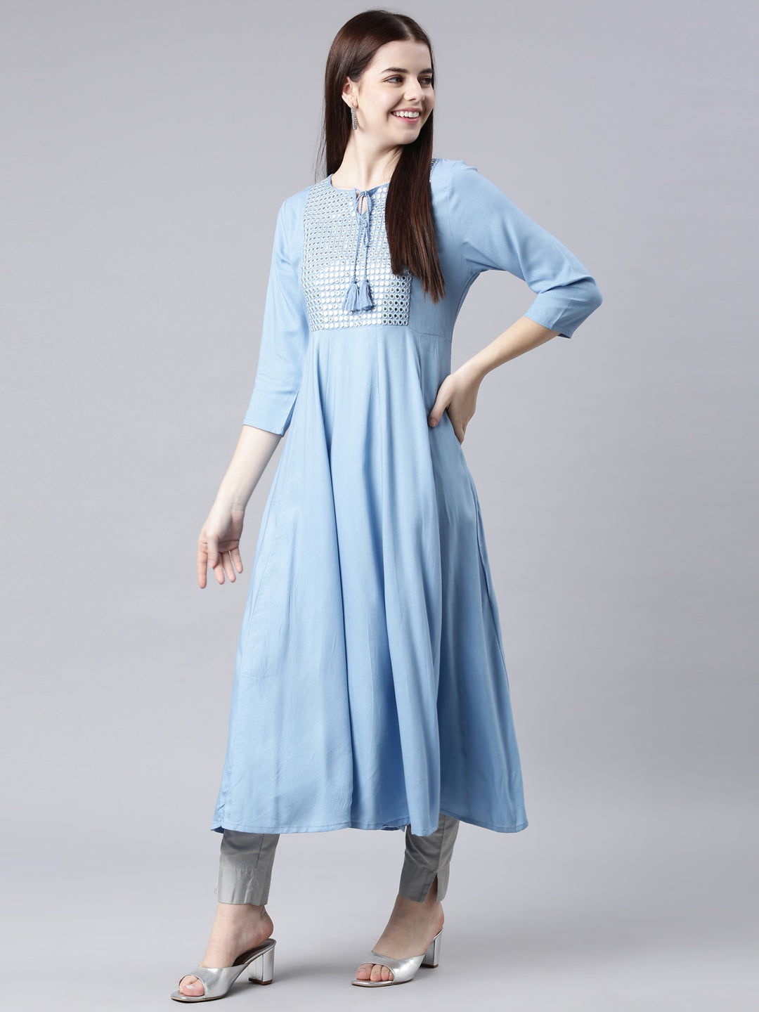 Neerus Blue Straight Casual Solid Anarkali Kurtas