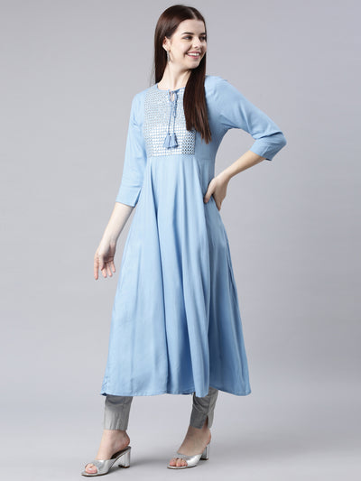 Neerus Blue Straight Casual Solid Anarkali Kurtas