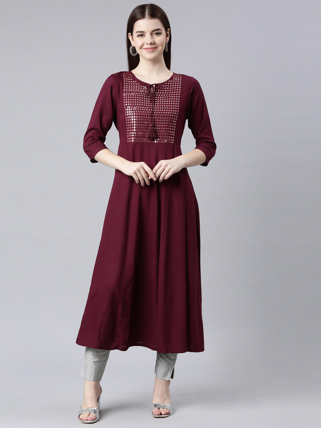 Neerus Purple Straight Casual Solid Anarkali Kurtas