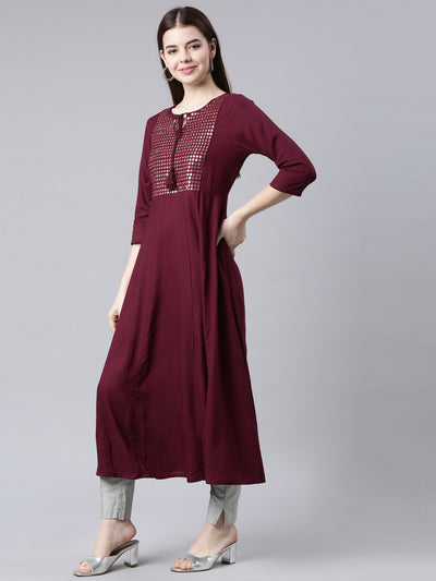 Neerus Purple Straight Casual Solid Anarkali Kurtas