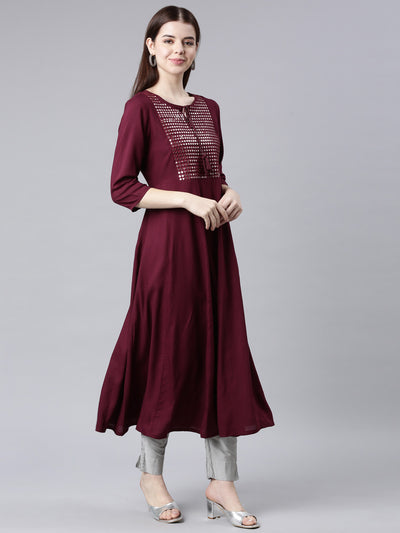 Neerus Purple Straight Casual Solid Anarkali Kurtas