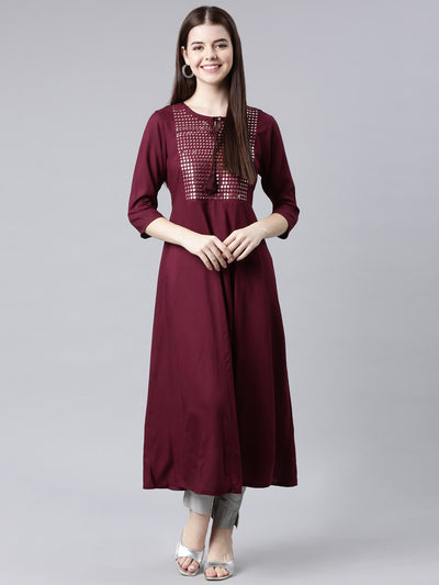 Neerus Purple Straight Casual Solid Anarkali Kurtas