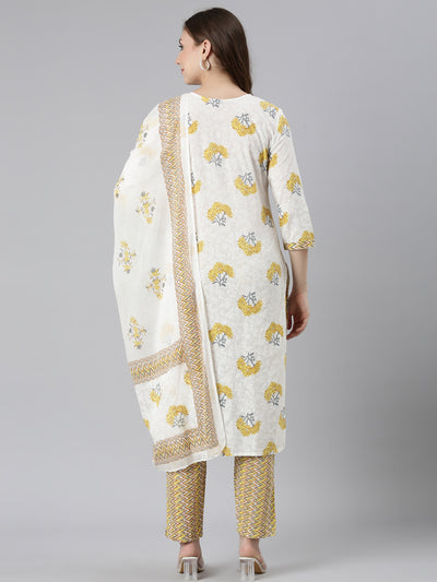 Neerus Yellow Regular Straight Embroidered Kurta and Trousers