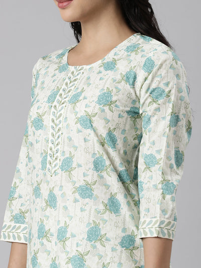 Neerus Blue Panelled Straight Printed Kurta And Trousers With Dupatta