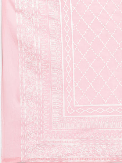 Neerus Pink Panelled Straight Printed Kurta And Trousers With Dupatta