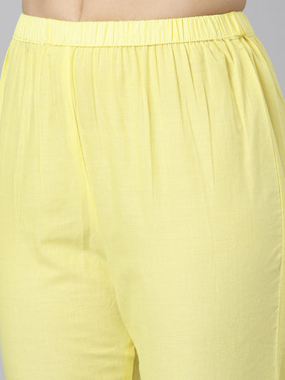 Neerus Yellow Panelled Scalloped  Kurta and Trousers With Dupatta