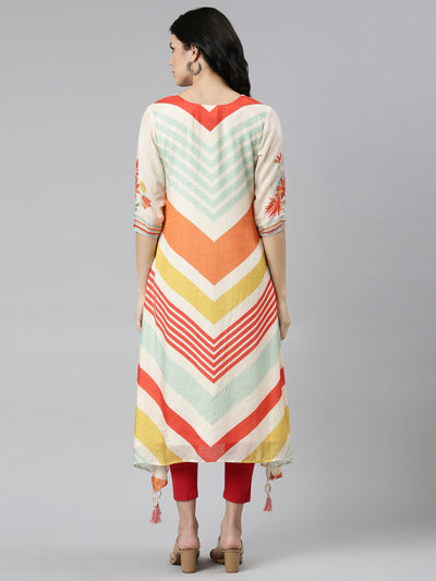 Neeru's Cream Regular A-Line Printed Kurtas