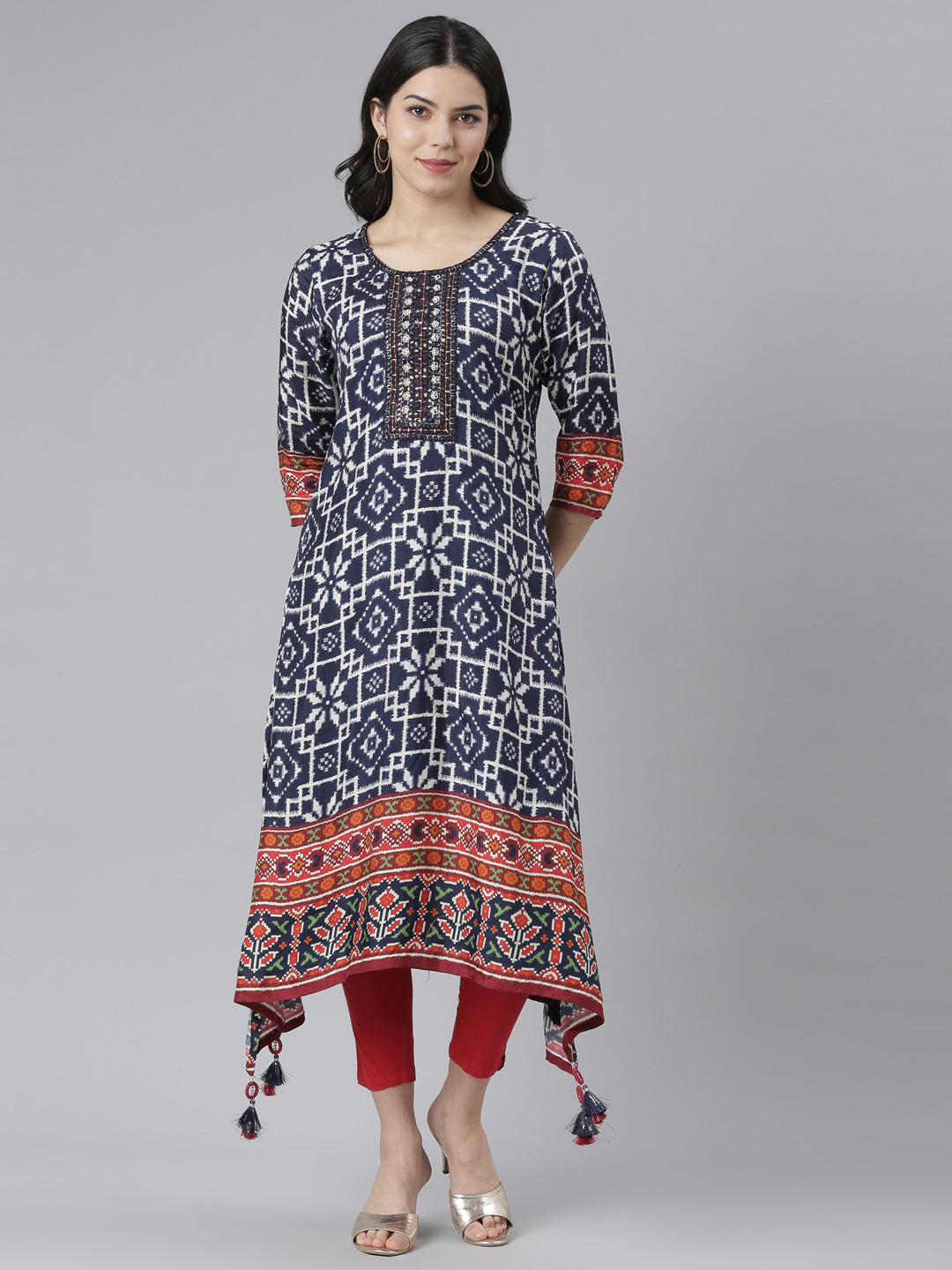 Neeru's Blue Regular High-Low Kurtas