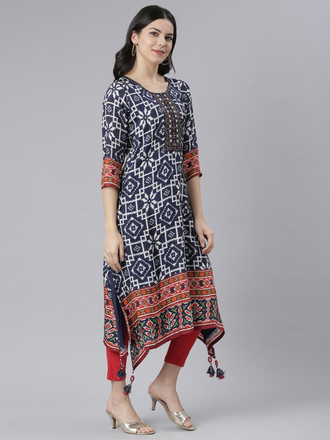 Neeru's Blue Regular High-Low Kurtas