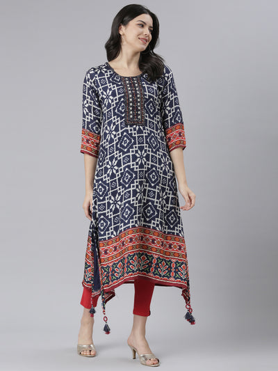 Neeru's Blue Regular High-Low Kurtas