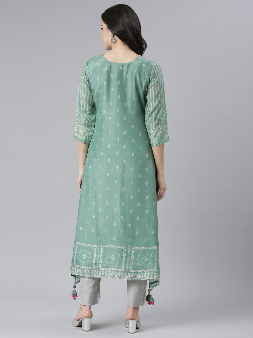 Neeru's Green Regular High-Low Kurtas