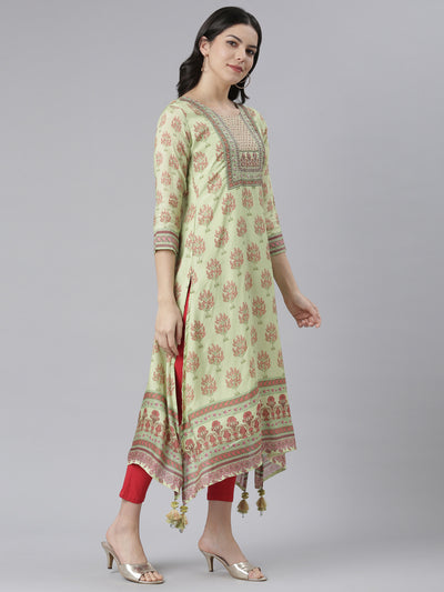 Neeru's Green Regular High-Low Kurtas