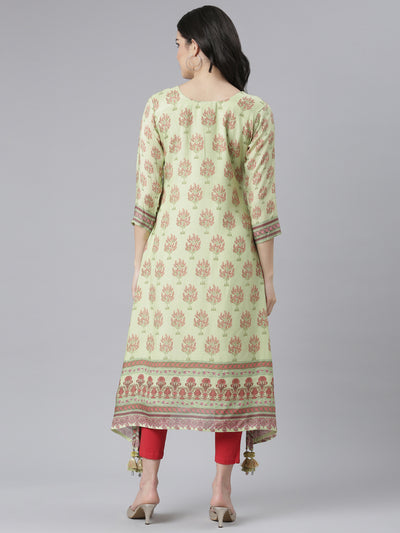 Neeru's Green Regular High-Low Kurtas