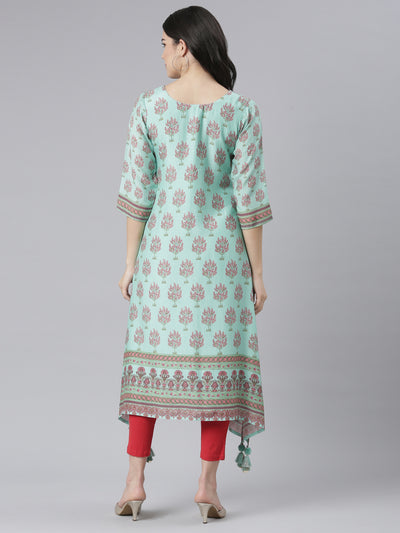 Neeru's Sea Green Regular High-Low Kurtas