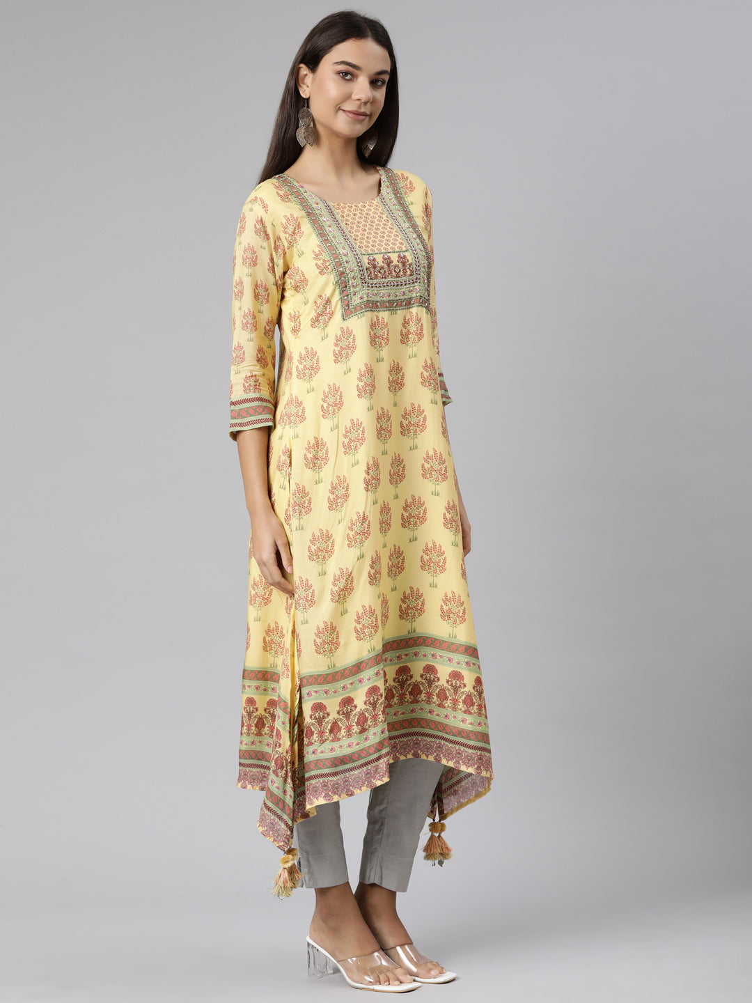 Neeru's Yellow Regular High-Low Kurtas