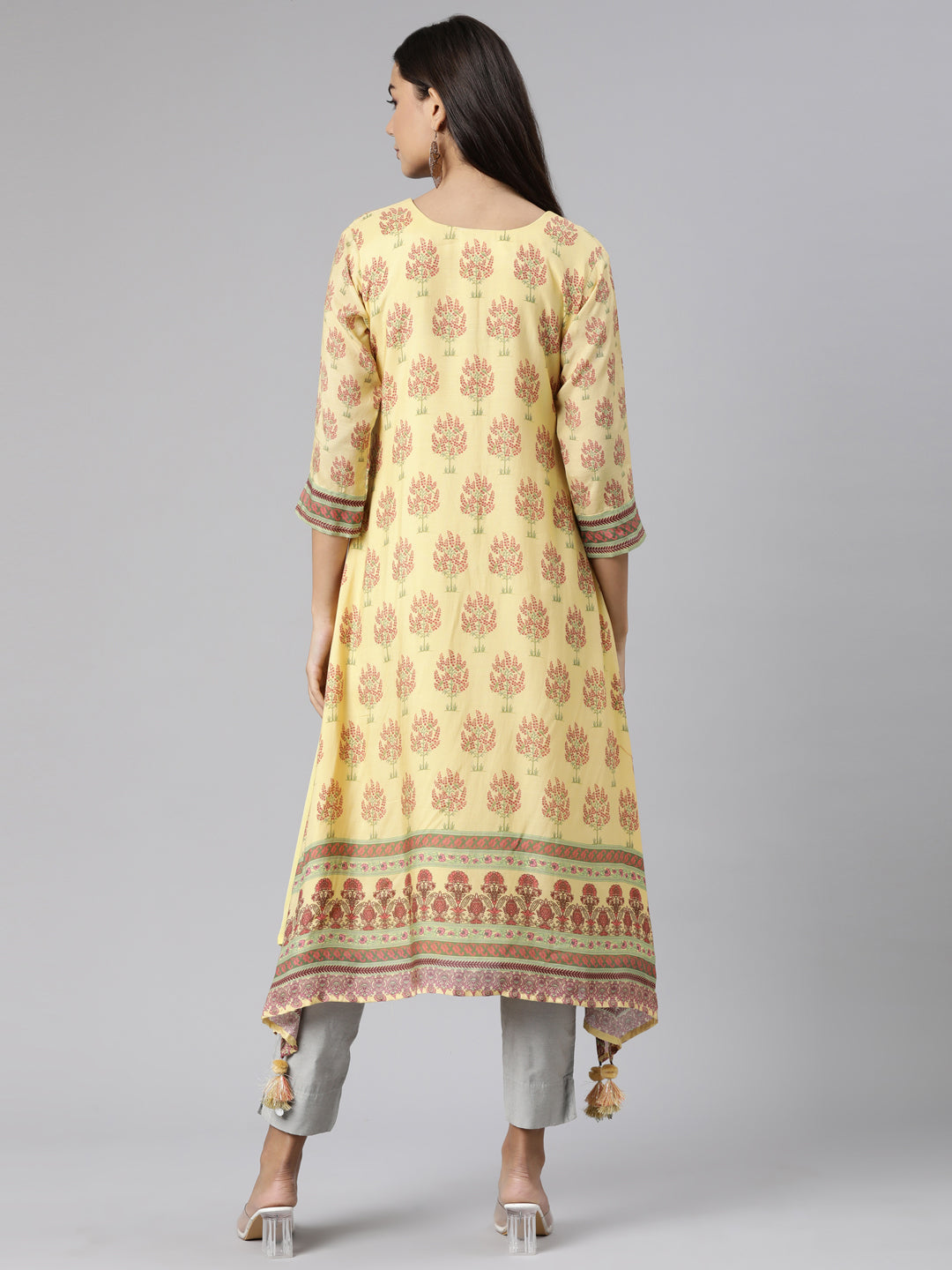 Neeru's Yellow Regular High-Low Kurtas