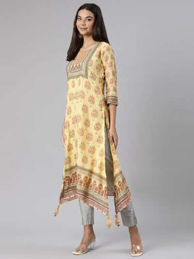 Neeru's Yellow Regular High-Low Kurtas