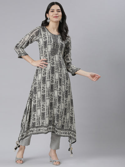 Neeru's Black Regular A-Line Tribal Kurtas