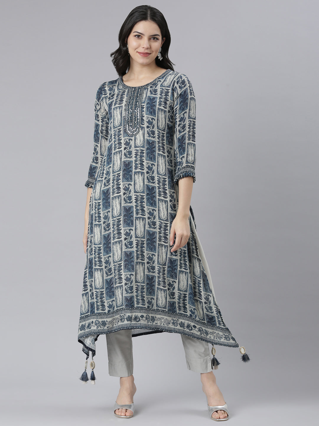 Neeru's Blue Regular A-Line Tribal Kurtas