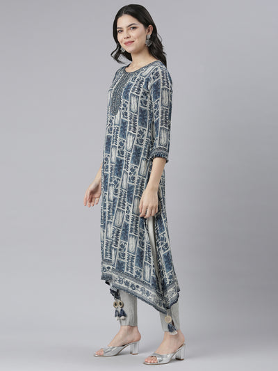 Neeru's Blue Regular A-Line Tribal Kurtas