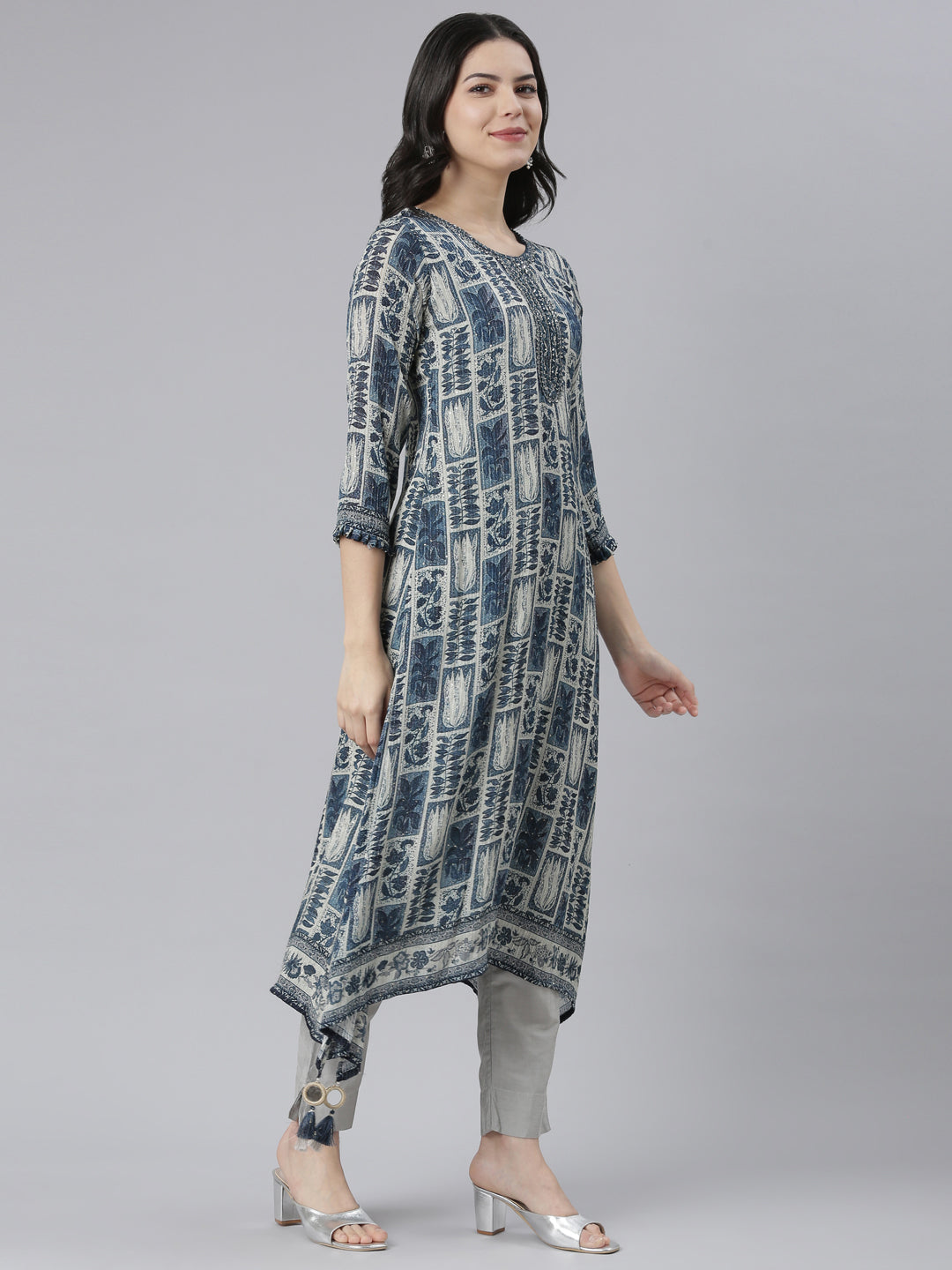 Neeru's Blue Regular A-Line Tribal Kurtas