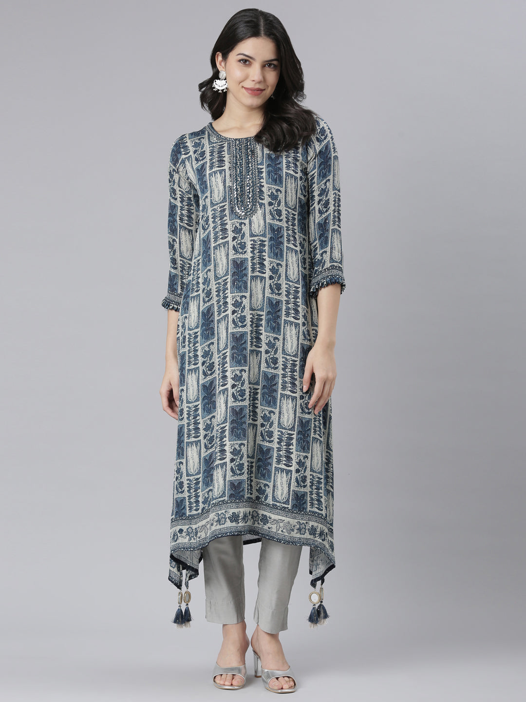 Neeru's Blue Regular A-Line Tribal Kurtas